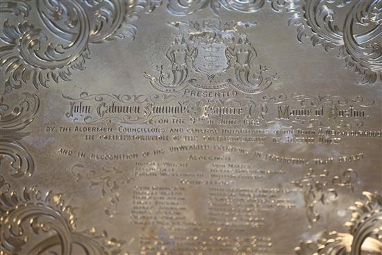 A Victorian silver two handled oval tea tray by Edward & John Barnard, 164 oz.